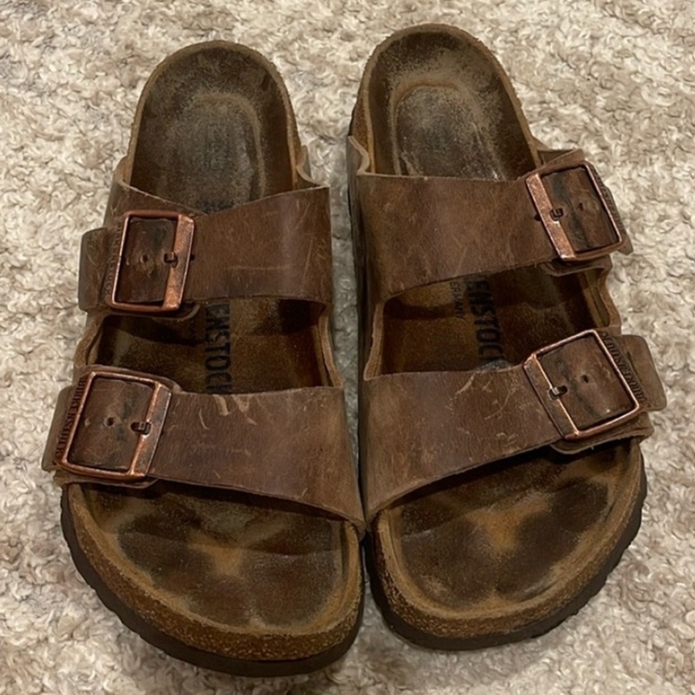 Birkenstock Brown Leather Two-Strap Sandals